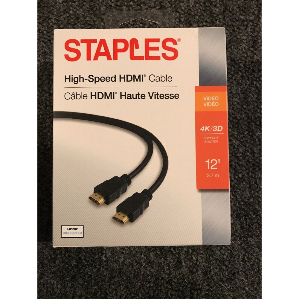 NEW Staples 12' High Speed HDMI Video Cable, (29740) Free Shipping